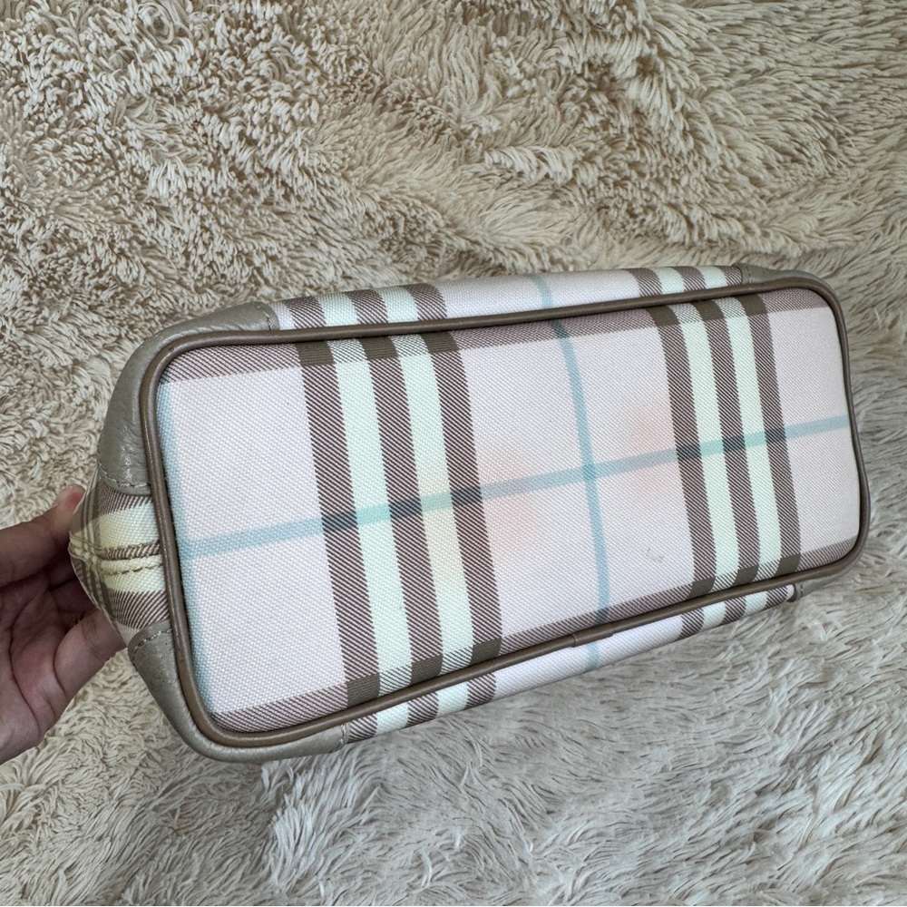 Burberry Plaid Nova Check Small Tote Handbag - Taupe and Candy Pink - Silver HW - Picture 5 of 15
